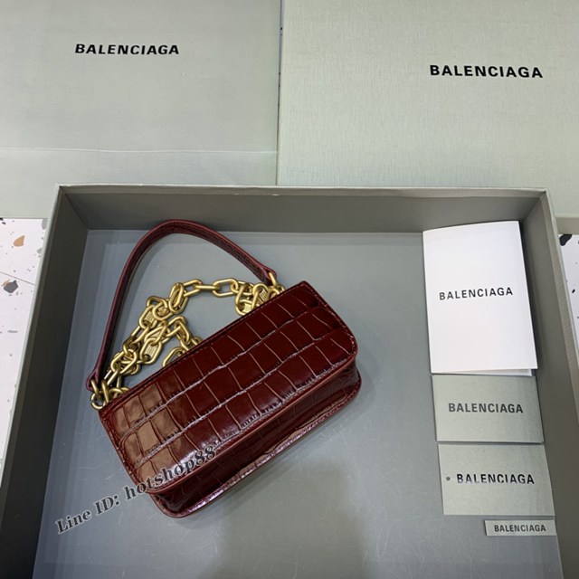 Balenciaga專櫃爆款小號鱷魚棗紅肩背包 巴黎世家新款Gossip bag斜挎包 fyj1294